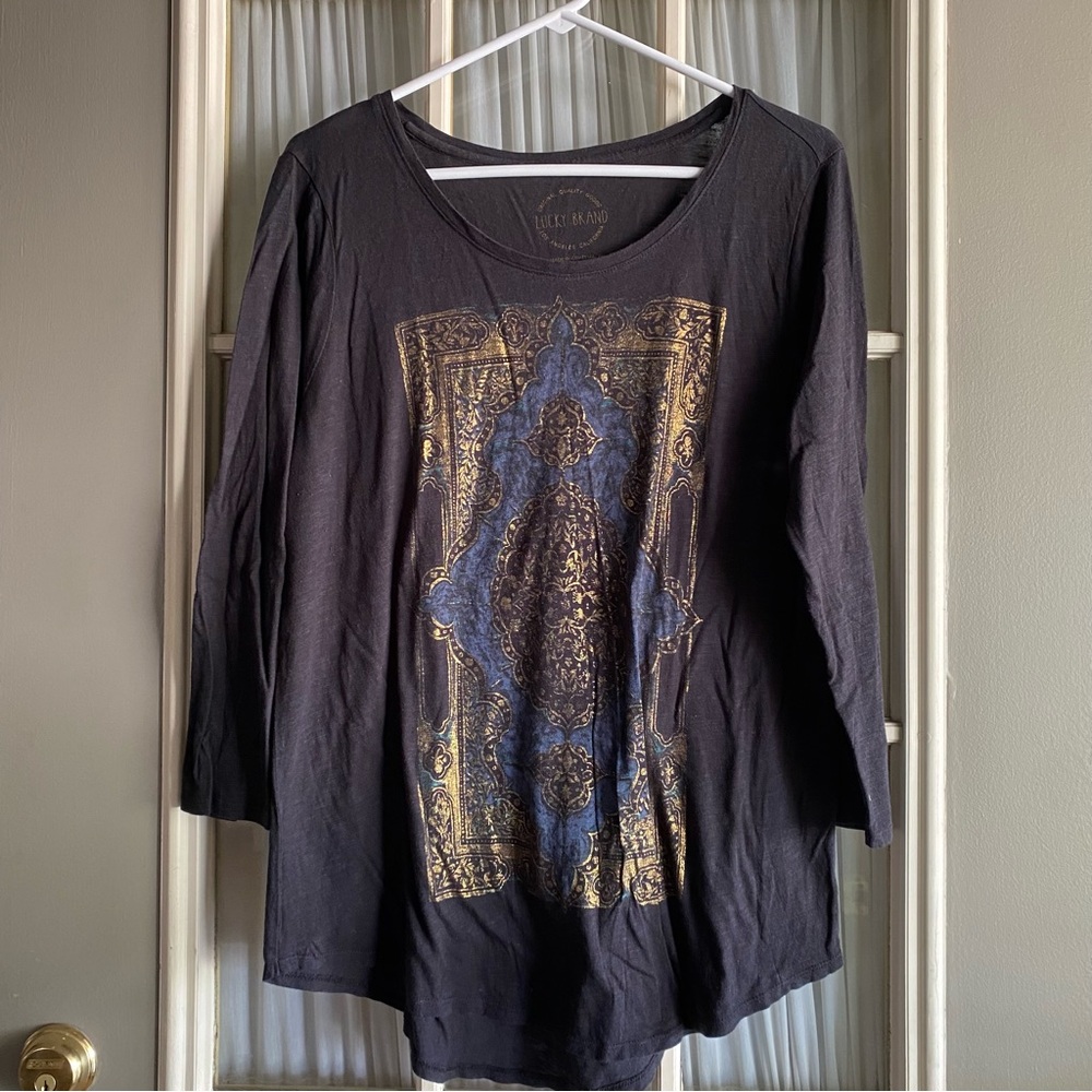 Lucky Brand Black and Gold Graphic Tee